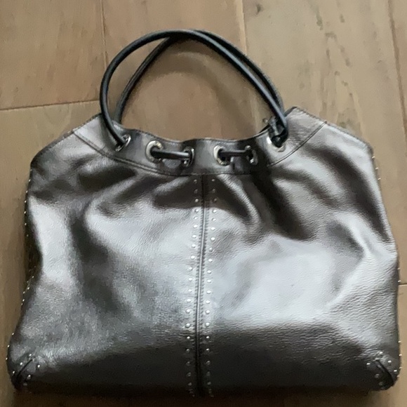 Michael Kors Metallic Pewter Pebbled Leather Double Handle Tote Handbag - Picture 2 of 8